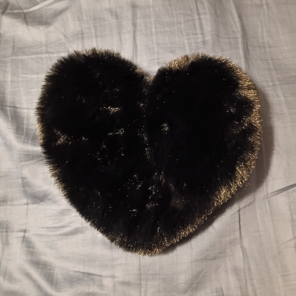Black and Gold Heart-Shaped Fur Purse